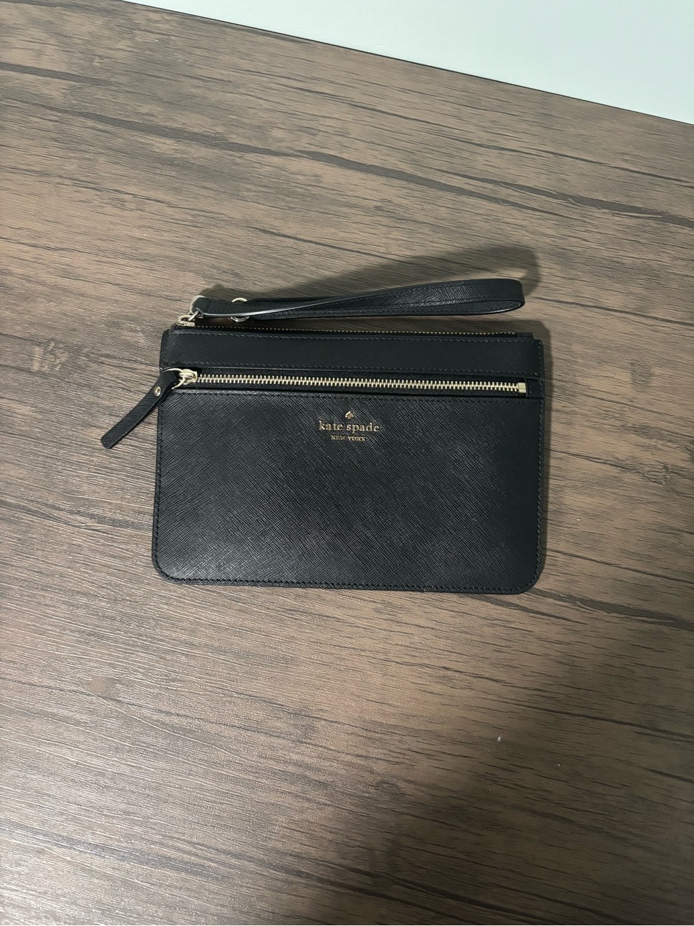 kate spade Black Leather Wristlet with Gold Hardware